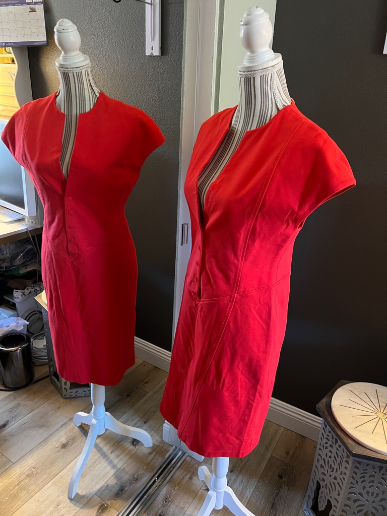 Nwt. Catherine Malandrino, Large, Red Midi, V-Neck, Sexy Dress